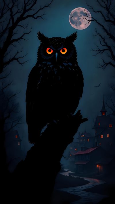 an owl sitting on a tree branch in front of a full moon with red eyes Halloween Owl Hd Minion Phone, Amoled, Owl Theme, Fondos De Pantalla Hd Para Iphone, Skull, black