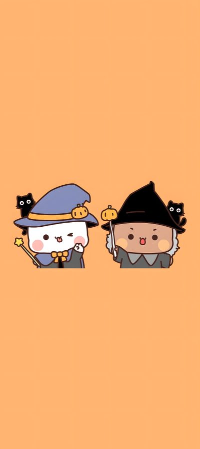 two cartoon characters are standing next to each other Bubu Dudu Halloween Snoopy, Cute, Mocha Bear Halloween, Halloween, Milk & Mocha, light salmon
