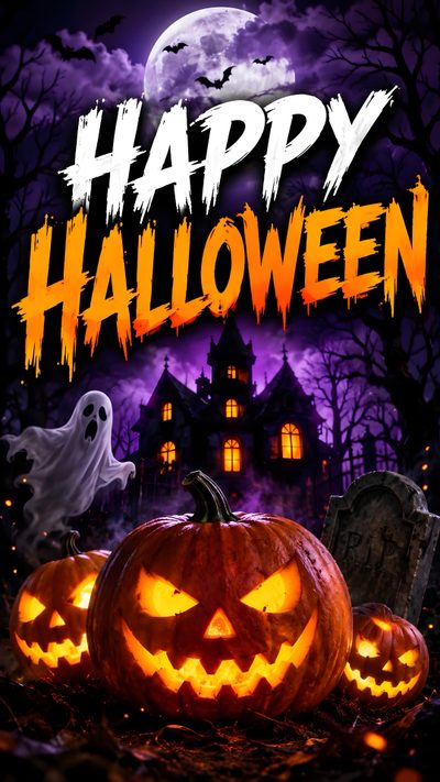 an image of halloween pumpkins in front of a house with the words happy halloween on it That Says Happy Halloween Happy Halloween Pictures, Cats Iphone, Japanese Poster, Halloween Pictures, black