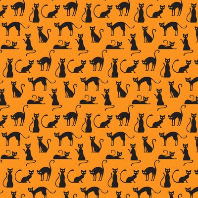 an orange background with black cats and kittens on the same wallpaper, all in different sizes Halloween Cat Stripes Halloween Cat Pattern, Happy Halloween Cat Pattern, Halloween Black Cat Orange Background,