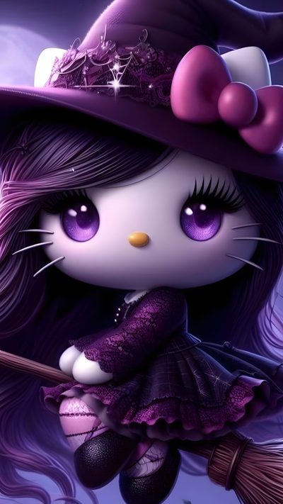 Halloween Chihuahua Wallpaper, Witch Hello Kitty, Halloween Kittens Wallpaper, Witch And Cat Wallpaper Iphone, Black Cat Witch Wallpaper, Purple Hello Kitty Halloween Wallpaper, Halloween Kitty Lilac Custom Wallpaper, Purple Hello Kitty Halloween, Hello Kitty Witch Wallpaper Halloween Kitty Lilac Custom Halloween Chihuahua, Witch Hello Kitty, Halloween Kittens, midnight blue