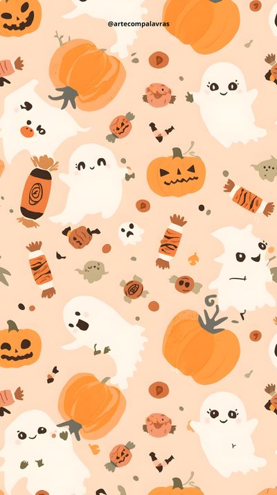 an orange and white halloween background with pumpkins Baby Halloween Background Cute Halloween, Cute Halloween Pinterest, Cute Cute Halloween Background, bisque