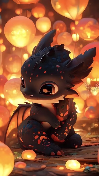 a little dragon sitting on the ground surrounded by lanterns Dragon Halloween Cute Dragon Toothless, Toothless Halloween, Baby Toothless, saddle brown