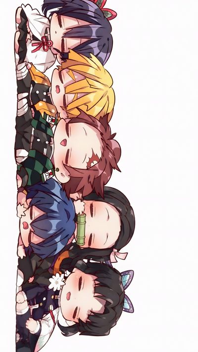 some very cute looking anime characters together Cute Anime Halloween Demon Slayer Together, Kny Boys Fanart, Anime Art Demon Slayer, Demon Dlayer, white smoke