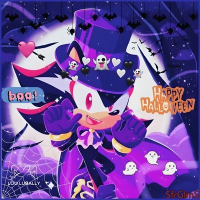 an image of a cartoon character wearing a purple outfit and top hat with skulls on it Shadow The Hedgehog Halloween Shadow Halloween, Vampire Shadow Fanart, Halloween Sonic, dark slate blue