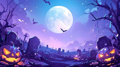 halloween scene with pumpkins and bats on the ground Wow Halloween Aesthetic Halloween Laptop, Pc Halloween, Halloween For Pc, slate blue