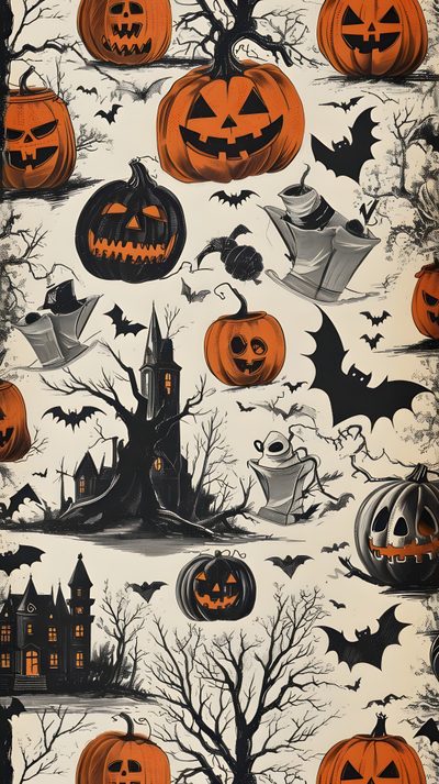 an image of halloween pumpkins and bats High Resolution Vintage Halloween Vintage Halloween Backgrounds, Vintage Halloween, Spooky Halloween Pictures, rosy brown