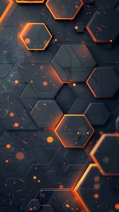 an orange and black background with hexagonal shapes Halloween Hexagon Iphone Repair, Pencil Sketch, Repair, dark slate gray