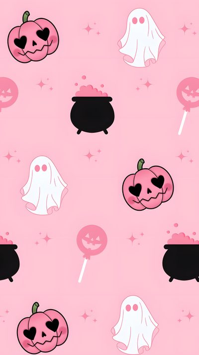 a pink background with halloween themed items on it Happy Halloween Pink Decor Shabby Chic, Image Halloween, Halloween Rose, Halloween Iphone Backgrounds,