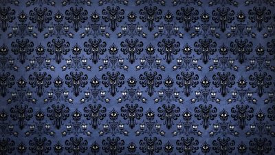 an abstract blue background with black and white designs on the bottom, in shades of dark blue Haunted Mansion Halloween Haunted Mansion Ideas, Haunted Manor, Haunted Mansion Attic, dark slate gray