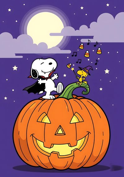 a cartoon dog sitting on top of a pumpkin Peanuts Halloween With Pumpkins Snoopy Pictures, Halloween Cute, Halloween, dark slate blue