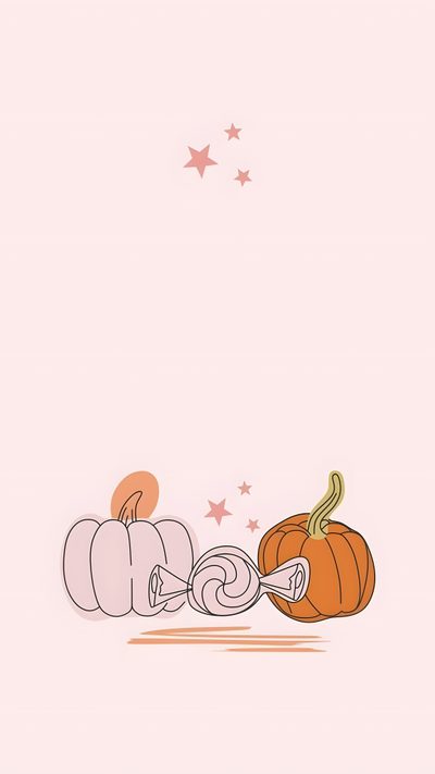 two pumpkins sitting next to each other on top of a pink background with stars Halloween Peach Pastel Halloween Phone, Pastel Pink Halloween Background, Aesthetic Cute Pink Pumpkin, linen