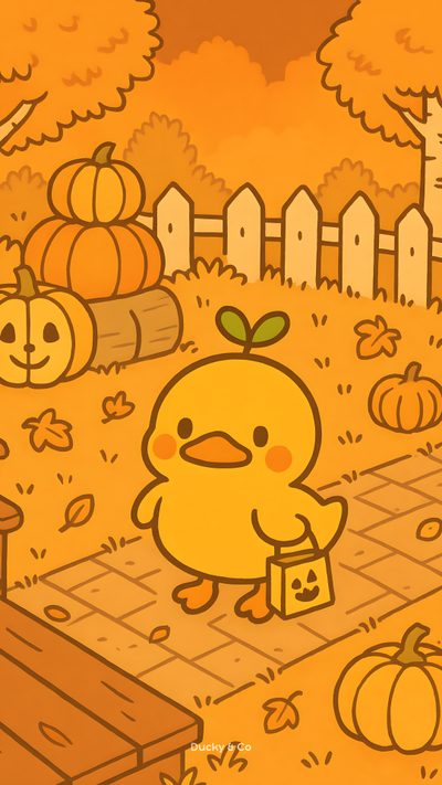 an image of a cartoon chicken with pumpkins in the background Cute Yellow Halloween Simple Fall Cartoon, Cute Fall Cartoon, Fall Cute Cartoon, goldenrod