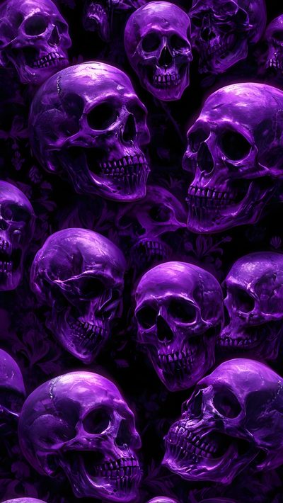 many purple skulls are shown in this image, and there is no image to describe Halloween Skull Purple Custom Purple Background With Skulls, Halloween Skull Purple Custom, Purple Skull, black