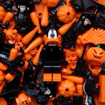 a pile of legos that have been made to look like halloween decorations Halloween Lego Black And Orange Lego Design, Halloween Lego Ideas, Halloween Lego Background, maroon