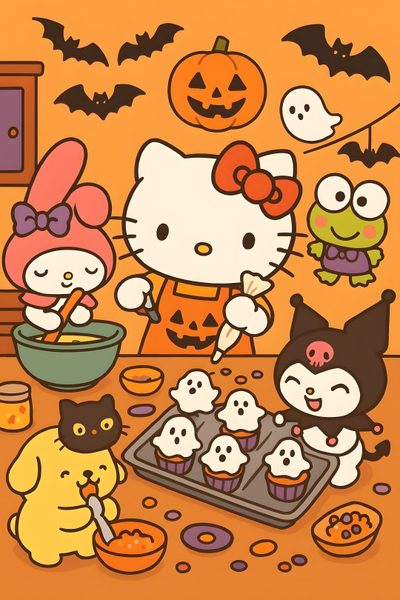 an image of hello kitty eating halloween treats Sanrio Hello Kitty Halloween Y2k Pink Aesthetic, Kitchen Smells, Hello Kitty Pictures, Y2k Pink, peru
