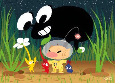 an image of cartoon characters in the grass Pikmin Halloween Red And Yellow Pikmin, Airplane Pikmin, Pikmin 4 Cover, Pikmin Pellet, dark olive green