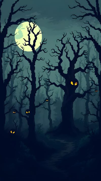 an image of halloween night with pumpkins in the woods Halloween Pixel Art Lock Screen, Drawing Sketches, Pixel Art, Phone, Iphone, Halloween, dark slate gray
