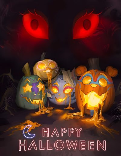 an animated halloween scene with pumpkins and scary eyes Halloween Fnaf Steel Wool Studios Fnaf, Halloween Sun And Moon Fnaf, Halloween Sundrop Fnaf, black