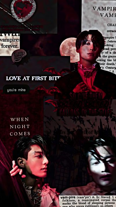 the vampires collage has been altered to make it look like they are in love Jungkook Halloween Vampire For Walls, Jungkook Halloween, Vampire Jungkook, Jungkook Vampire, black