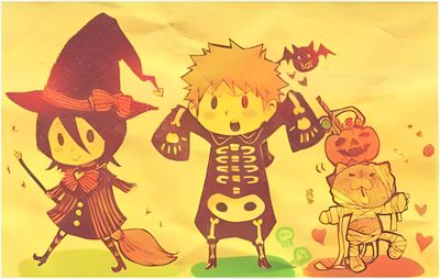three cartoon characters dressed up as witches and pumpkins Bleach Halloween Ichigo Halloween Pfp, Bleach Halloween Pfp, Bleach Halloween Matching Pfp, khaki