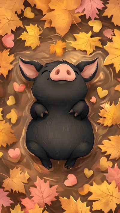 a pig is floating in the water surrounded by autumn leaves and falling leaves on the ground Cute Halloween Pig Cute Cartoon Pigs, Fall Animal, Cute Artwork, Autumn Animal Ideas, Cute Fall Animal, sienna