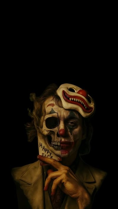 a man wearing a clown mask and holding a sign with the words happy birthday on it Joker Halloween Joker With Christmas Hat, Rose Williams Photoshoot, Joker Tattoo Design, Joker Photos, black
