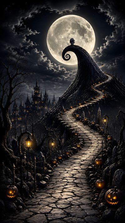 an image of a halloween scene with pumpkins Nightmare Before Christmas Halloween Town Haunted, Scary Halloween, Halloween Backgrounds, Ipad, black