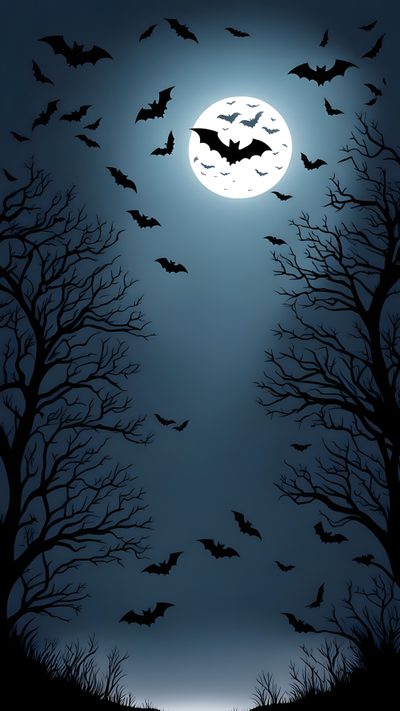 a full moon with bats flying in the sky Halloween Bat For Bedroom Bats Flying Under Full Moon, Halloween Decoration Ideas, Halloween Night Scene, dark slate gray