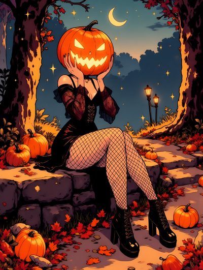 a woman sitting on the ground with a pumpkin in her hand Halloween Pin Up Halloween Cute, Witchy, Halloween Iphone, Halloween Artwork, dark slate gray