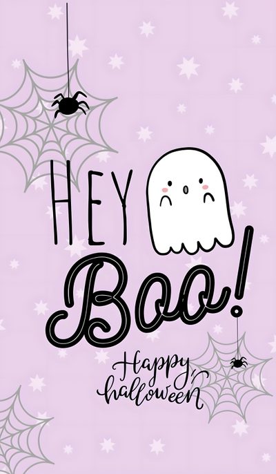 a happy halloween greeting card with a ghost and spider on it's web, says hey boo Cute Halloween Hey Boo Halloween Iphone Lock Screen, Phone Lock, Cellphone, Phone, Iphone, gainsboro