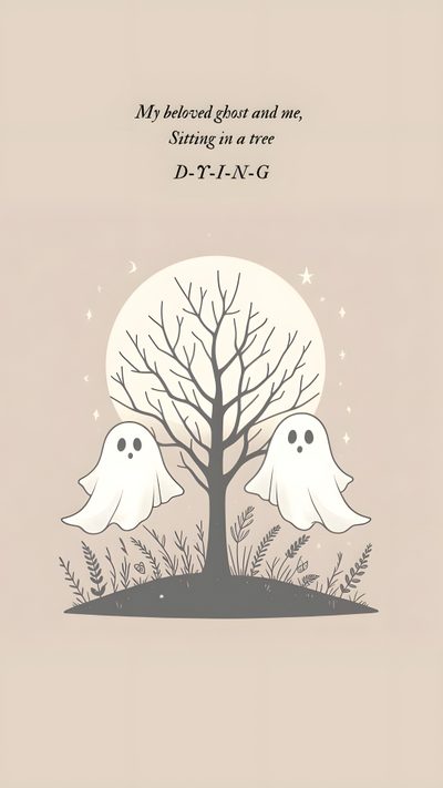two ghost trees with the words, my beloved ghost and me, sitting in a tree Aesthetic Taylor Swift Halloween Fall Taylor Swift, Halloween Taylor Swift, Taylor Swift Ghost Tattoo, light gray