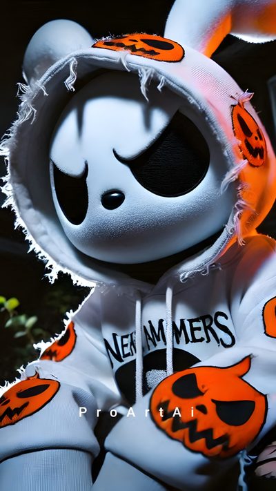 a stuffed animal wearing a white and orange hoodie Cute Halloween For Boys Toy Photos, Free To Use Images Without Copyright, Halloween Kaws, dark olive green