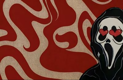 a painting of a person wearing a hoodie with hearts in their eyes and hands Halloween Laptop Scream Halloween Desktop, Ipad, Macbook Air, Mac Book, Vintage, Computer Desktop, maroon