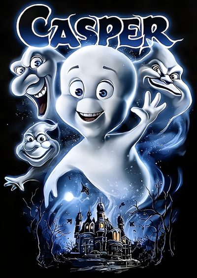 casper the ghost with his family in front of a castle Casper Halloween Casper Animated Film, Casper Halloween Movie, Casper Movie Poster, dark slate gray
