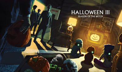 a group of people standing around a room filled with halloween decorations Halloween Iii Season Of The Witch Friday The 13th Desktop, Michael Myers Desktop, Halloween 3 Season Of The Witch, black
