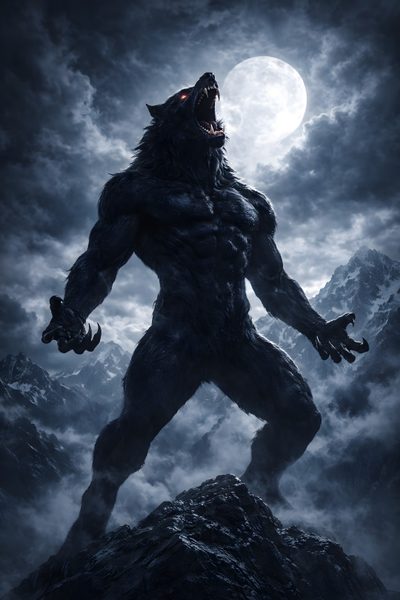 a bigfoot standing on top of a mountain in front of a moon filled sky Halloween Werewolf Lobo, Lobo Van Helsing, Male Alpha Wolf, Wolf Men, Wolf Symbol, Wolf Dark, dark slate gray