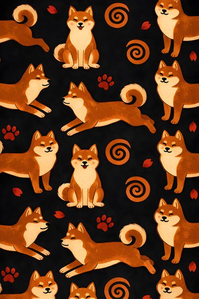 an orange and white dog pattern on a black background Shiba Inu Halloween Sloth, Desktop, Shiba Inu Apple Watch, Shiba Inu Cartoon, Phone, Cute Shiba Inu, black
