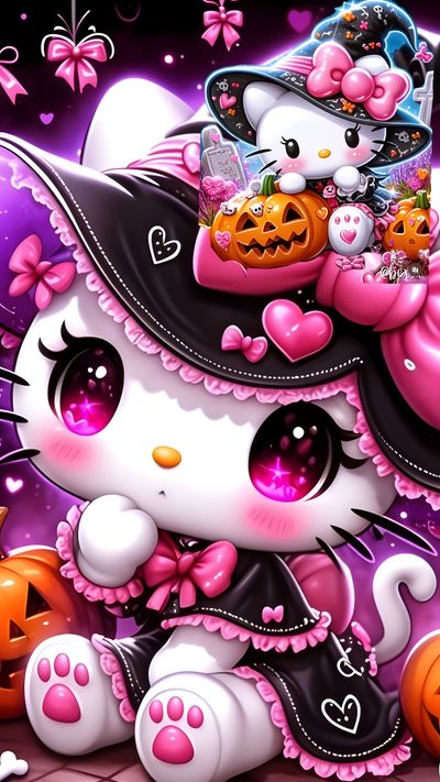a hello kitty halloween wallpaper with pumpkins Halloween Hello Kitty 3d Kawaii Hello Kitty Cute Halloween, Cute Hello Kitty Halloween, Cute Halloween Hello Kitty, indian red