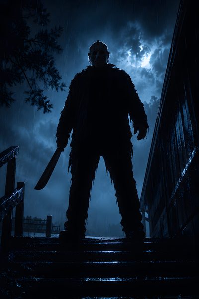 a man dressed as a bigfoot standing on steps in the rain with a knife Halloween Killer Hd Horror Hd, Horror Characters, black