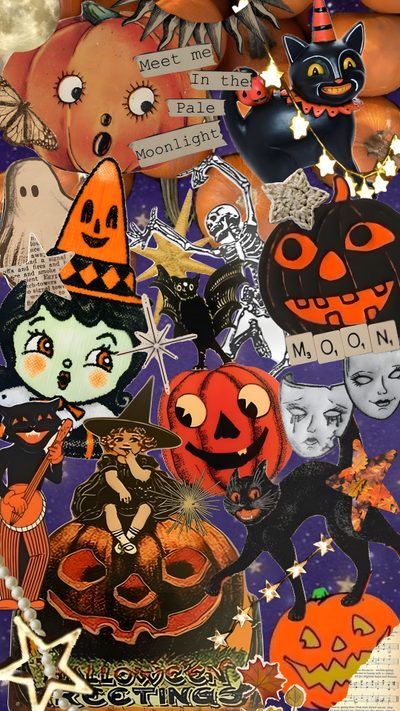 a collage of halloween stickers and pumpkins Johanna Parker Halloween Vintage Halloween, Halloween Vintage, Halloween Vintage Iphone, sienna