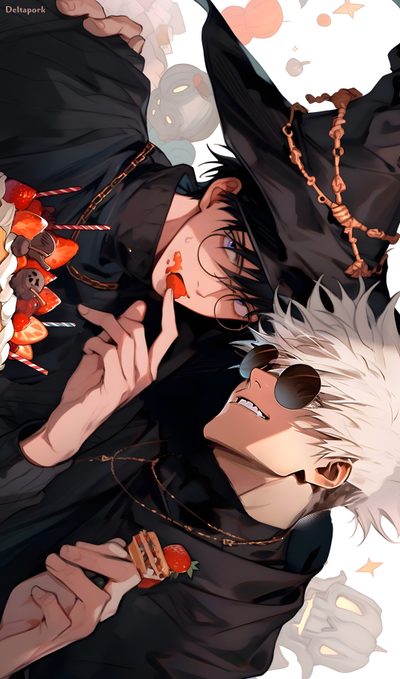 two anime characters one with white hair and the other wearing black Jujustu Kaisen Halloween 4k Halloween Anime 4k, Character Art, Profile Picture, All Anime, dark slate gray