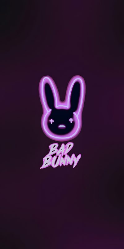 an animated bunny with the word bad bunny on it's face and eyes glowing purple Bad Bunny Halloween Bad Bunny Purple, Bad Bunny Neon Sign, Apple Watch Bad Bunny, black