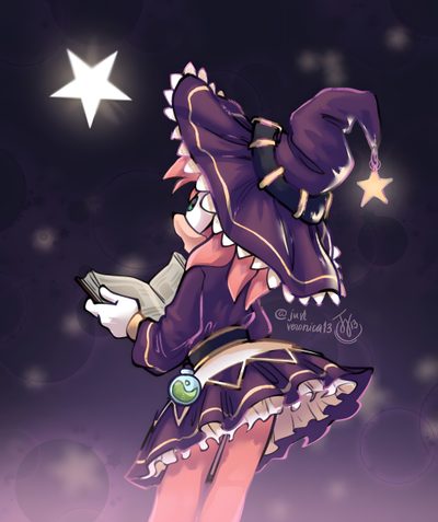 an anime character is holding a book in her hand and wearing a purple outfit with stars on the background Amy Rose Halloween Amy Rose, Ghost Amy Rose, Sonic The Hedgehog Halloween Art, Amy Fantasia, dark slate gray