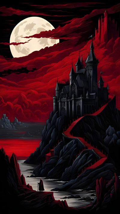 a castle in the sky with red clouds Dracula Halloween Madara, Castlevania, Goth, Gothic, Dark Fantasy Artwork, Art Gallery, black