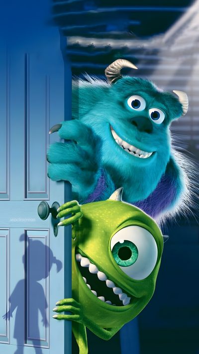 an image of monsters hanging on the door frame with caption that reads, what do you think? Monsters Inc Halloween Monsters Inc Iphone, Monsters Inc 4k, Monsters Ink, Monsters Inc, teal