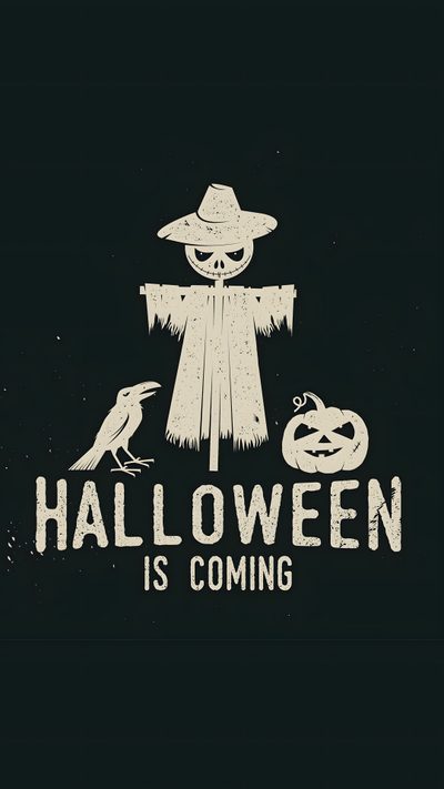 a black and white poster with an image of a scarecrow, pumpkins and a crow Cute Halloween Iphone Count Down Spooky Thanksgiving, Trick R Treat, Funny Halloween Iphone, black