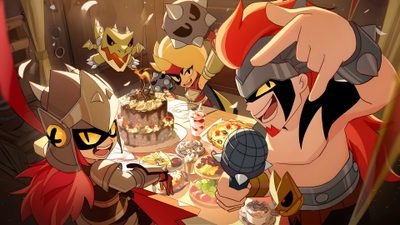 an image of some cartoon characters at a table Brawl Stars Halloween Brawl Stars Chester, Brawl Stars Pfp, Brawl Stars, Weird Drawings, Anime Zodiac, sienna