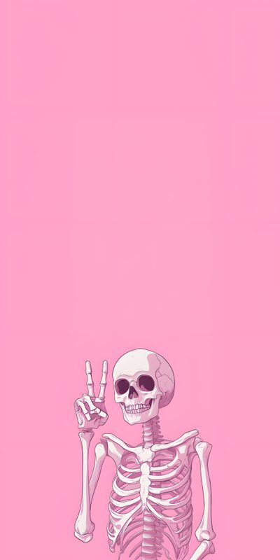 a skeleton holding up his hand in front of a pink background Pink Halloween Skeleton Halloween Iphone Backgrounds, Halloween Backgrounds, Witchy,