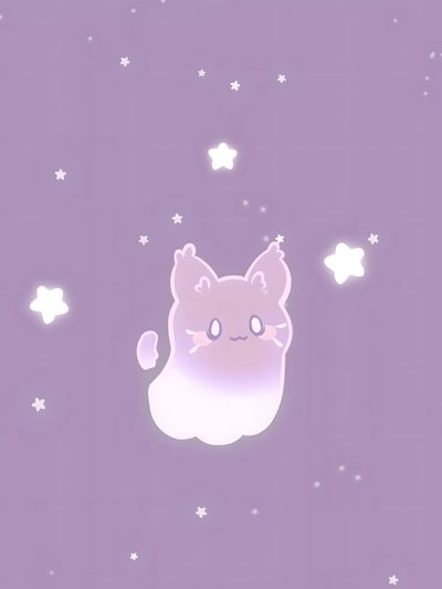 an animated cat with stars in the background Halloween Kitty Lilac Custom Cute Cute Ipad Purple, Cat Iphone Kawaii Cute Purple, Kawaii Cute Purple Halloween, dark gray